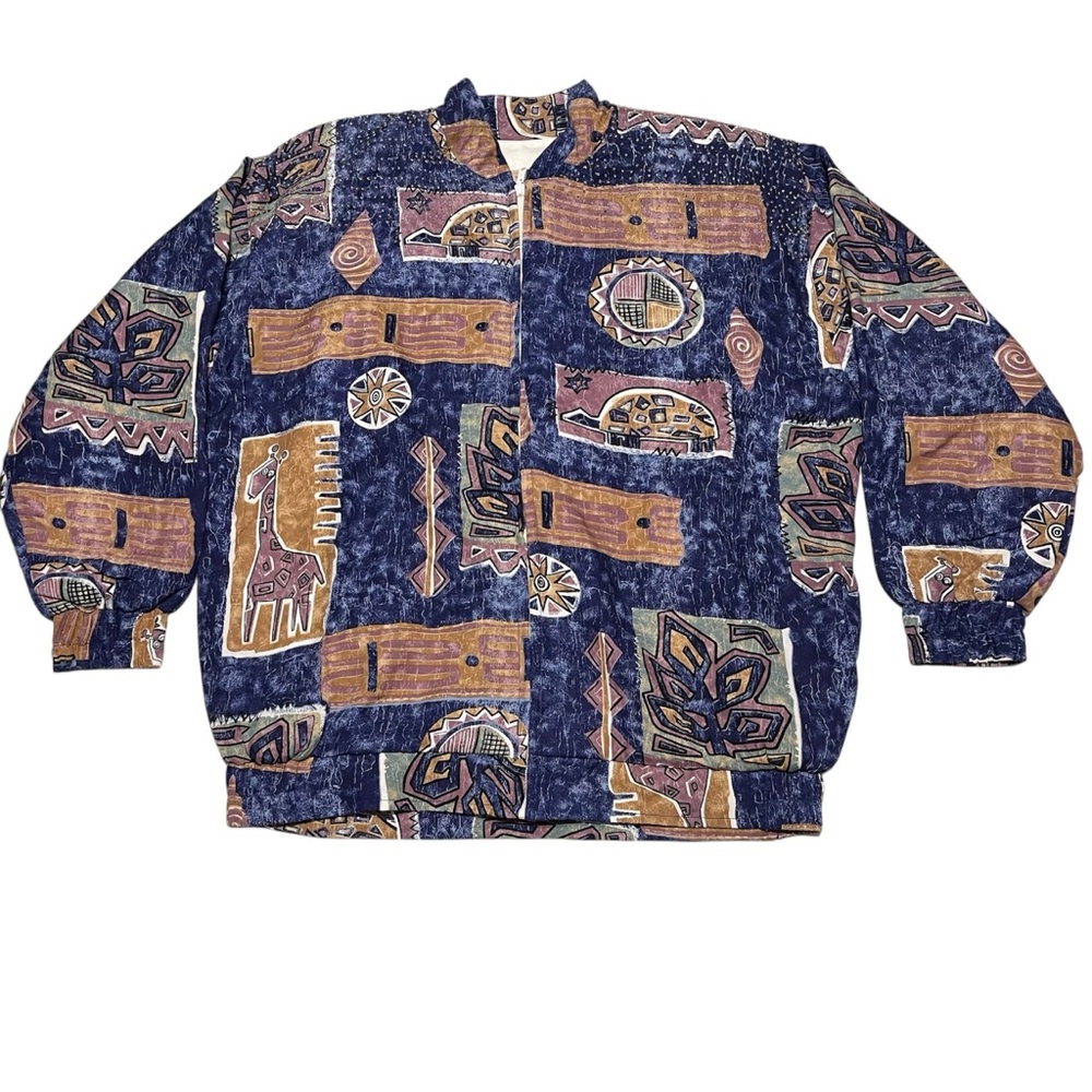 VTG 90s NWT THEMES Womens Jacket Sz S Artsy Abstract Tribal Print Beaded Boho